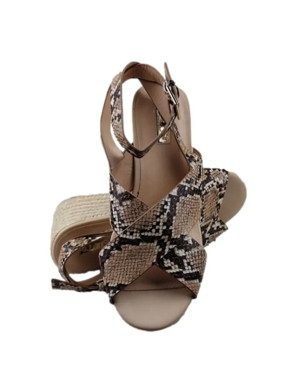 Office London Brown Snakeskin Open Toe Slingback Platform Espadrille Sandal Shoe